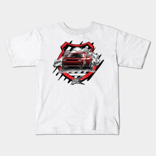 dodge challenger hellcat red drift Kids T-Shirt